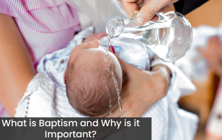 An anonymous woman holding her baby during their baptism.