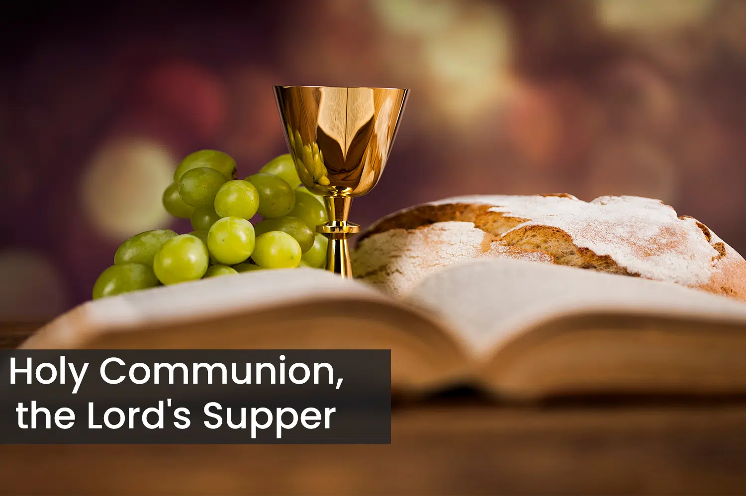 Holy communion waiting to be used in church, with a Bible placed in front of it.