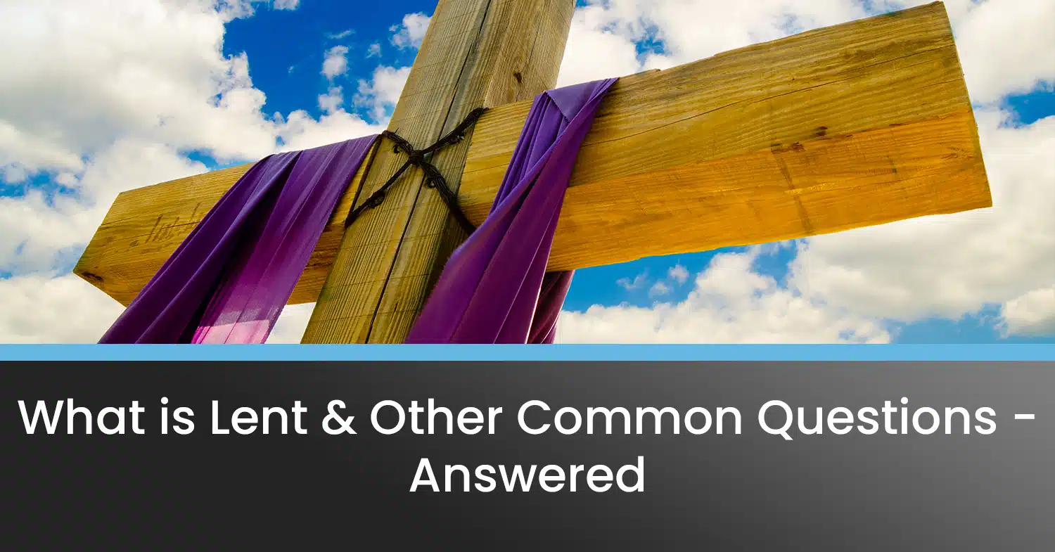 A cross with a purple drape to symbolize Lent.